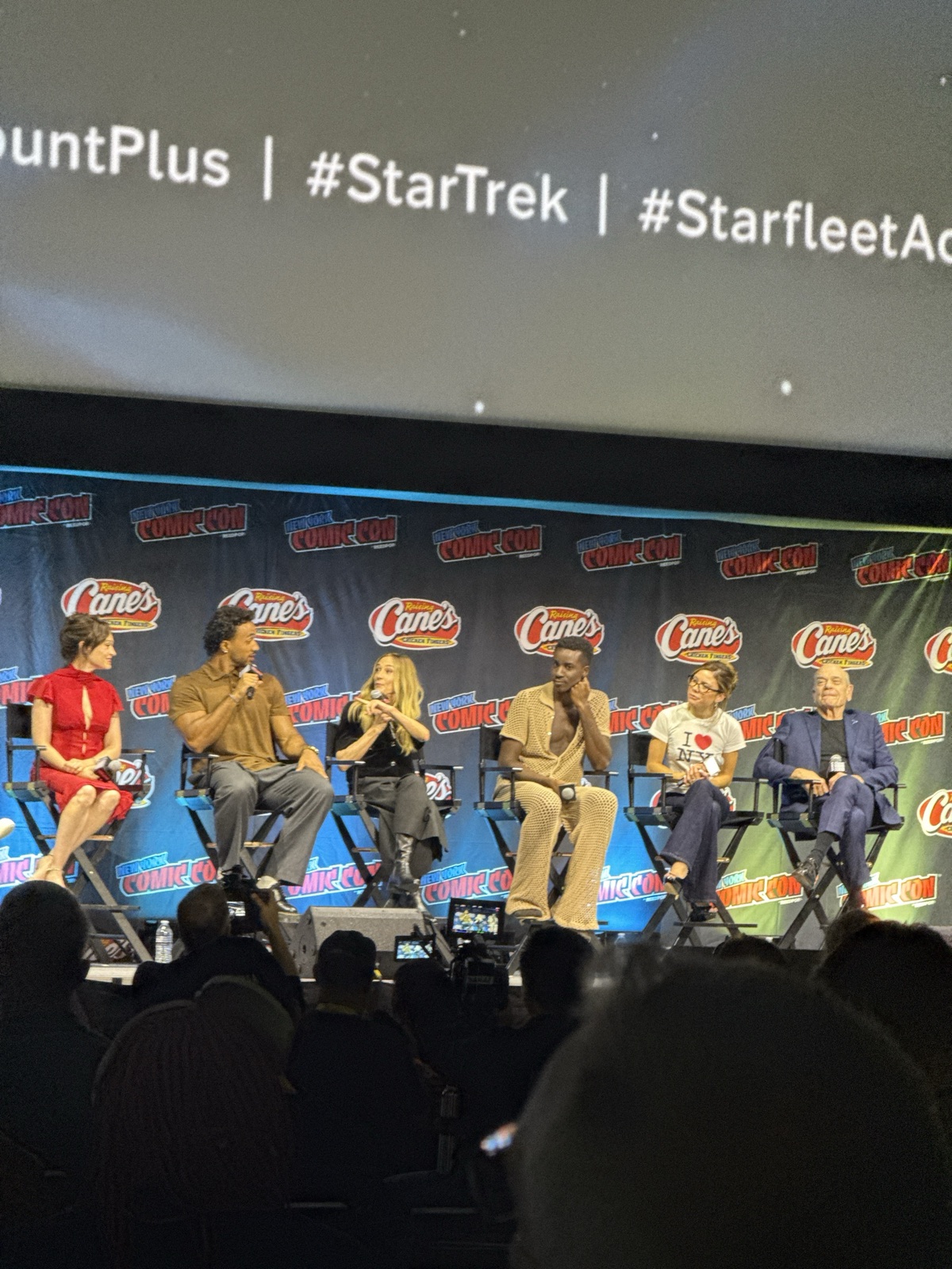 Alex Kurtzman, Noga Landau and Sandro Rosta on stage