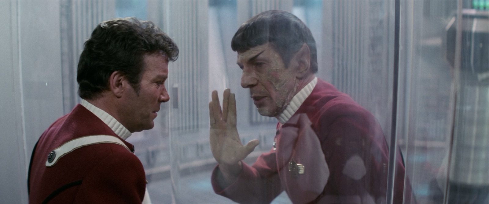 Spock and Kirk at the glass in The Wrath of Khan
