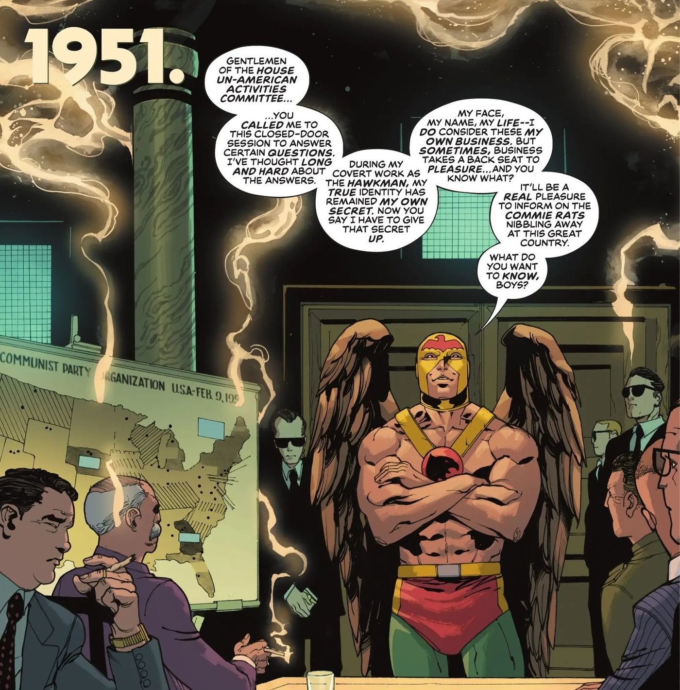 The Hawkman before the House Un-American Activities Committee in 1951
